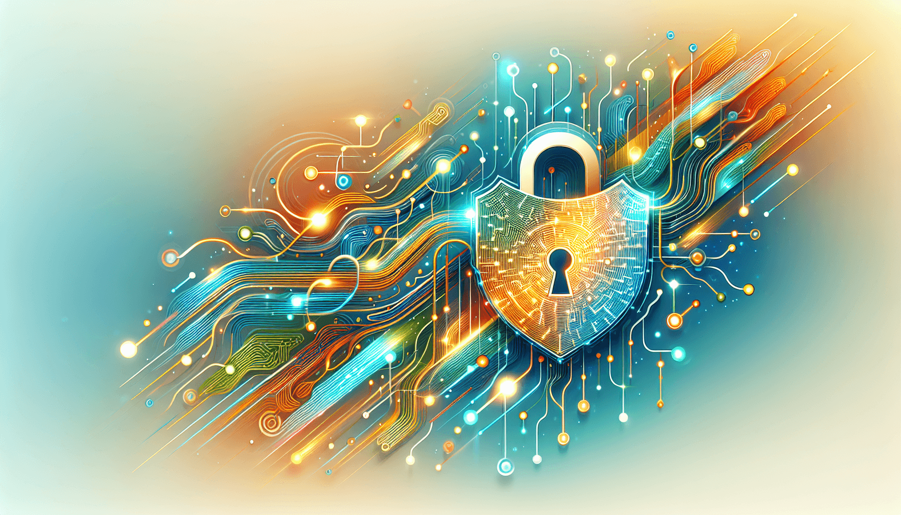 AI agent security — vibrant abstract illustration of a glowing shield with circuit patterns representing AI security protection for business