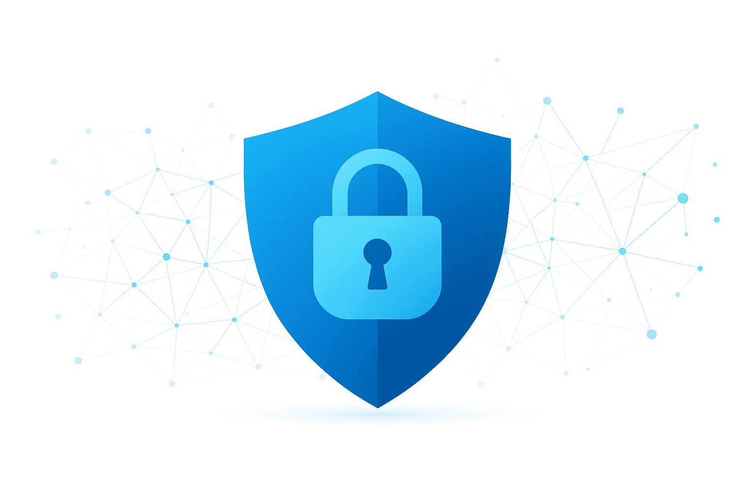 Abstract shield with connected nodes representing AI security network