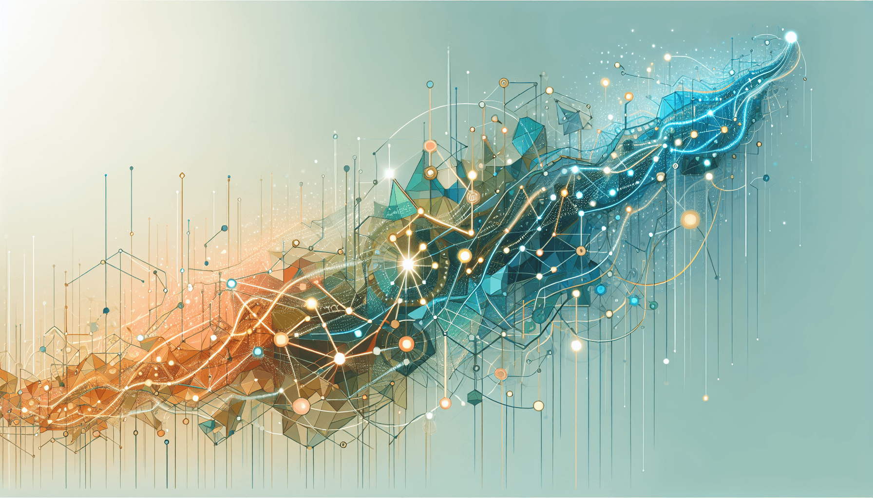 AI transformation roadmap — abstract illustration of interconnected glowing paths and nodes representing a strategic AI journey from pilot to AI-first